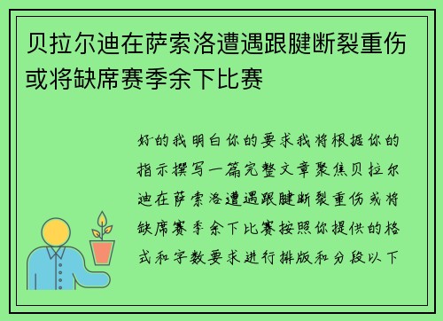 贝拉尔迪在萨索洛遭遇跟腱断裂重伤或将缺席赛季余下比赛 贝拉尔迪在萨索洛遭遇跟腱断裂重伤或将缺席赛季余下比赛
